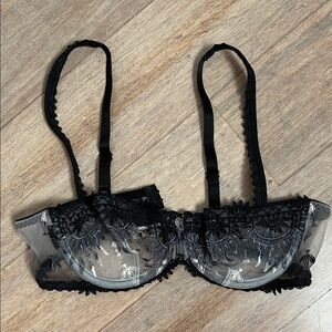 Chantelle Black Gray Balconette Half Cup Sheer Lace Bra US 38 B